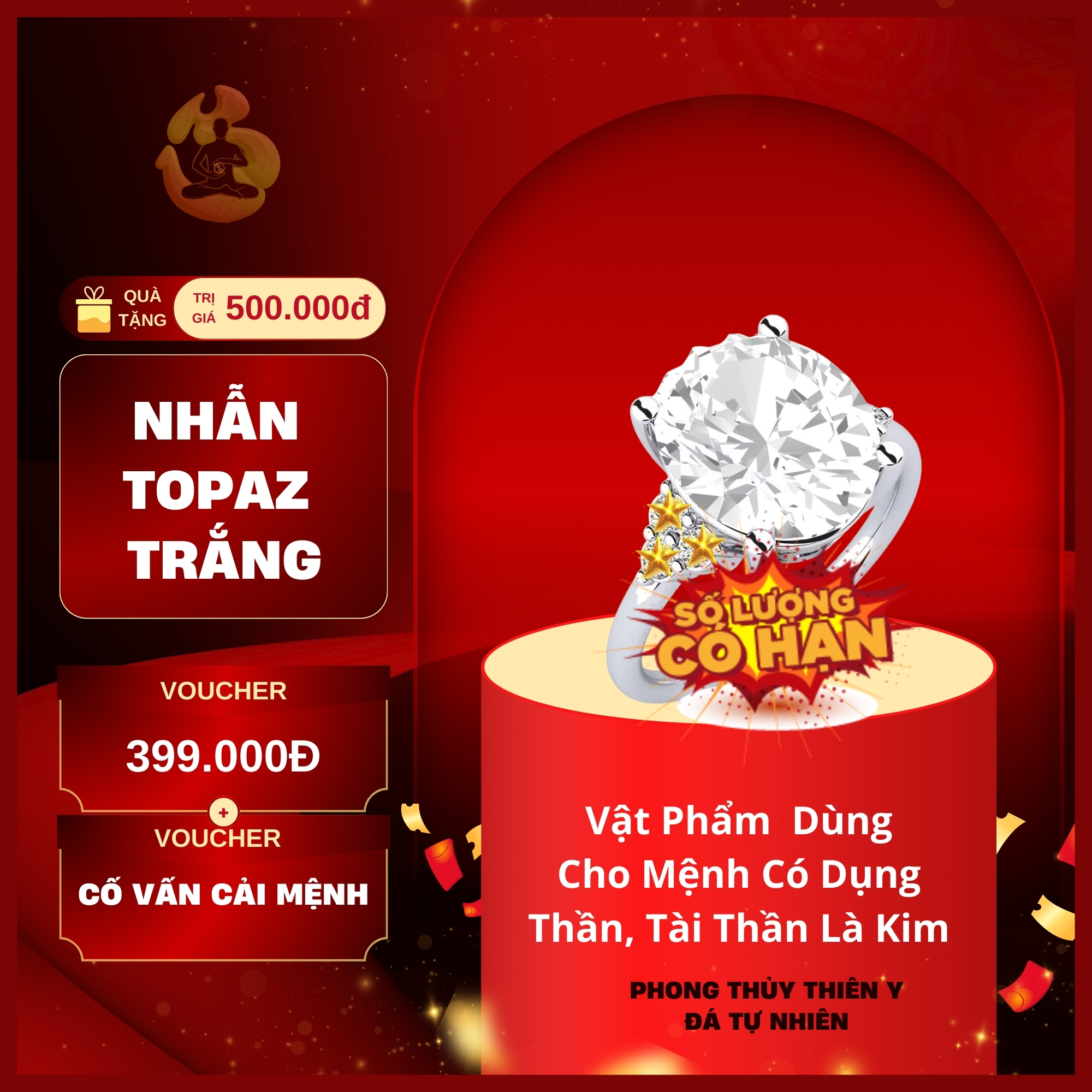 Nhẫn đá Topaz Trắng