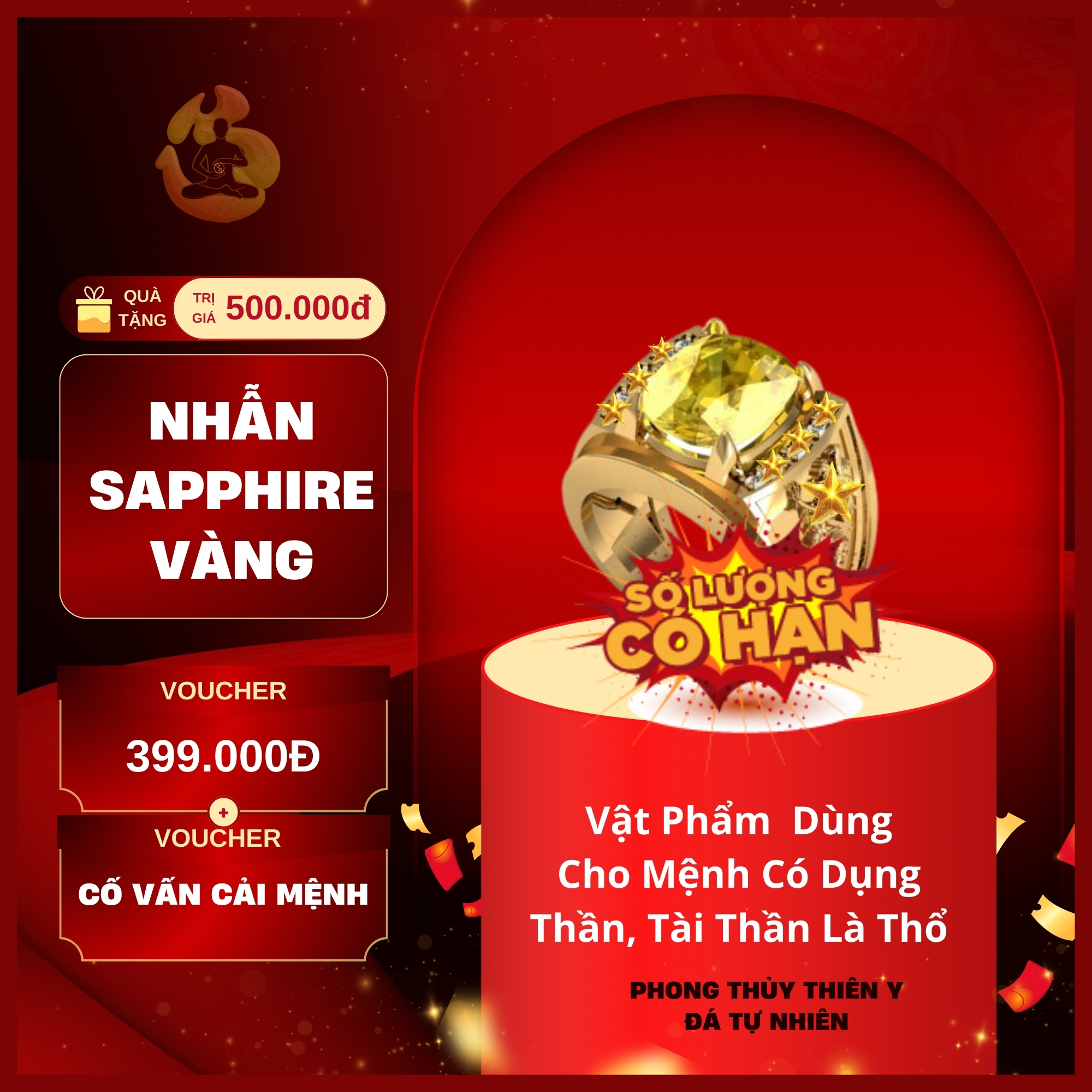 Nhẫn nam đá Sapphire Vàng