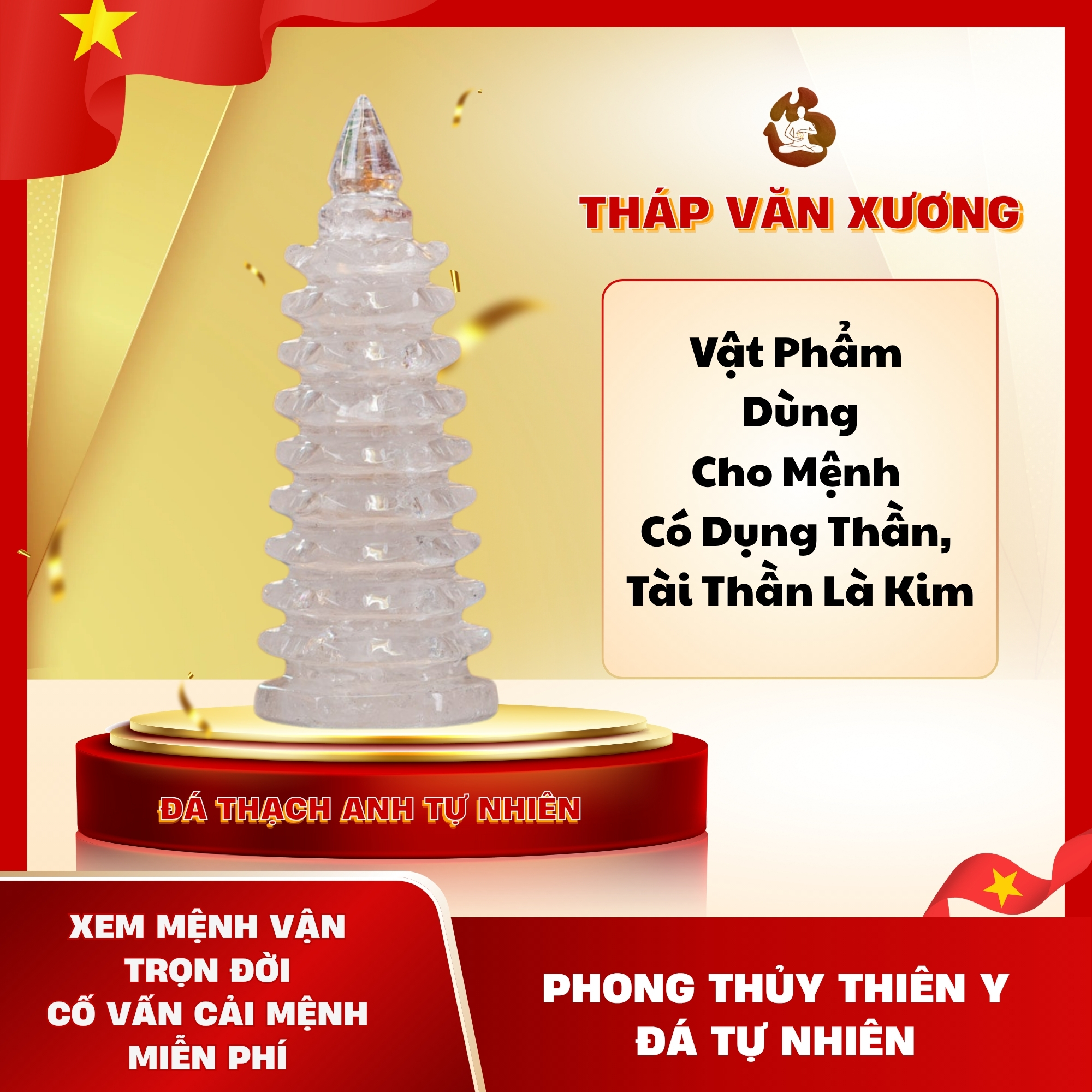 Tháp Văn Xương đá Thạch Anh Trắng – Khai trí – Vượng học hành – Tăng năng lực tư duy